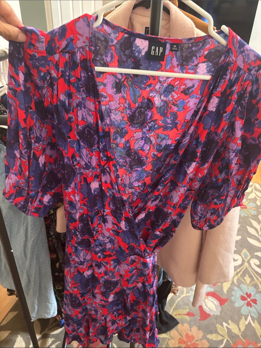 GAP Women's Floral Wrap Dress- Red & Purple
